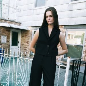 Zara Cropped Lapel Vest Black